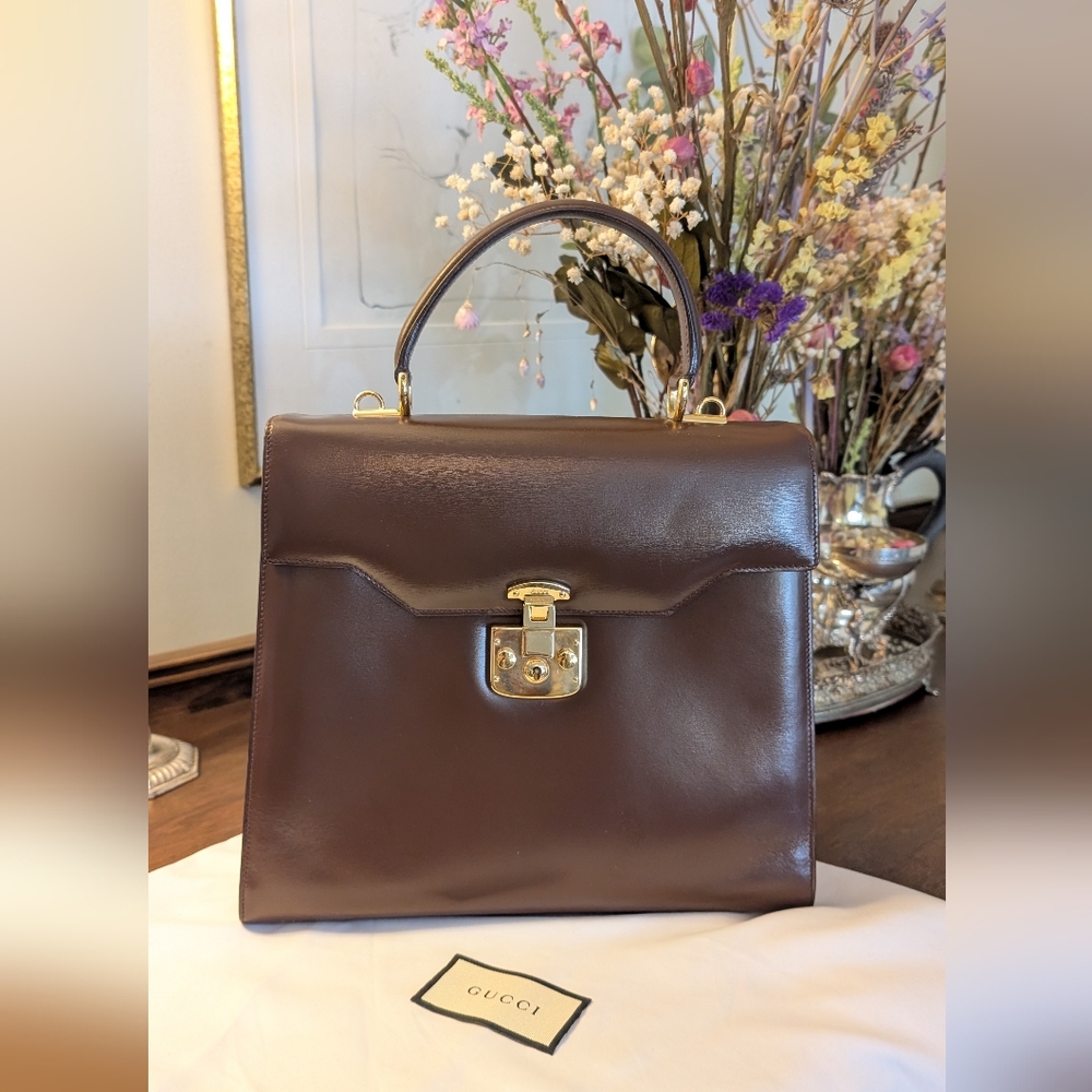 Gucci Brown  Leather‎ Lady lock vintage  Handbag